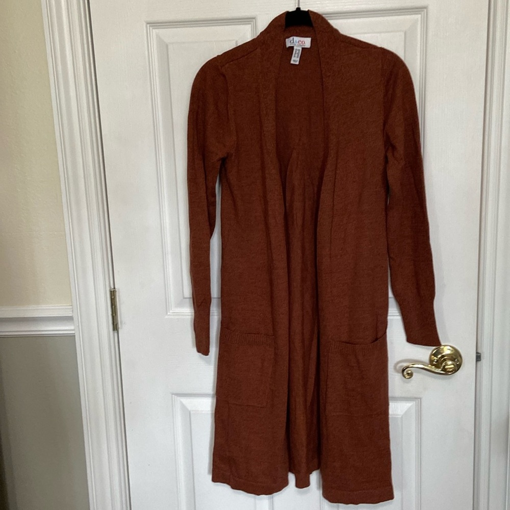 Denim & Company Auburn Copper Long Sleeve Knit Open Duster Sweater Cardigan - Picture 1 of 10